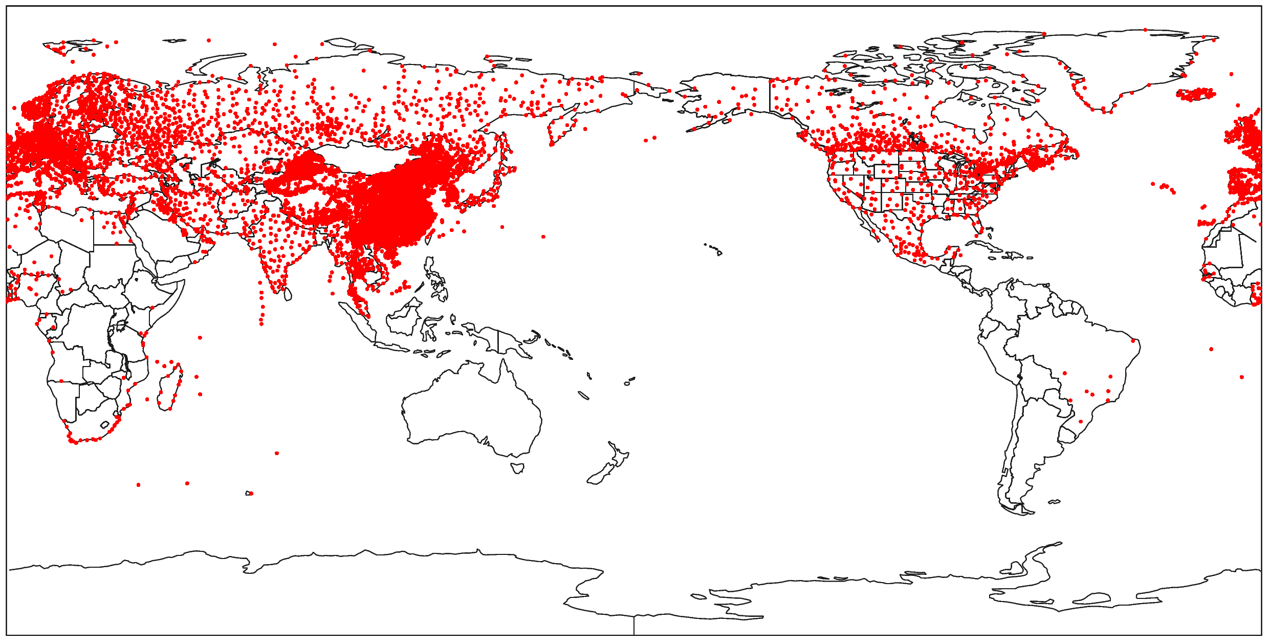 地面观测的分布 225196 observations at 126022 locations(2019060112 +/- 3.0 hour)